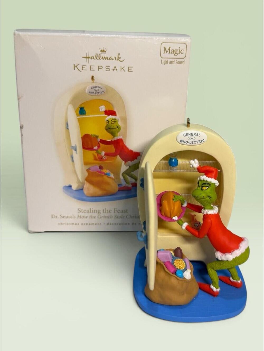 Hallmark Keepsake Ornament Stealing the Feast Grinch Dr. Seuss 2008 Magic Box